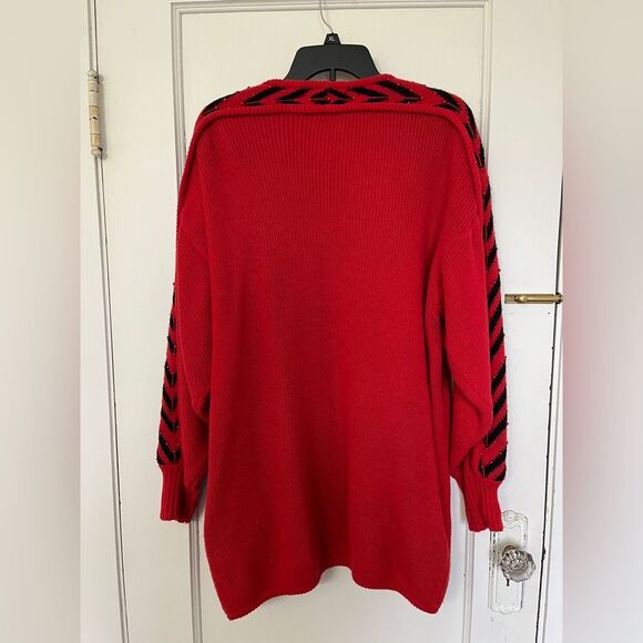 Vintage Maurada XL open front sweater cardigan in red and black - Picture 3 of 6